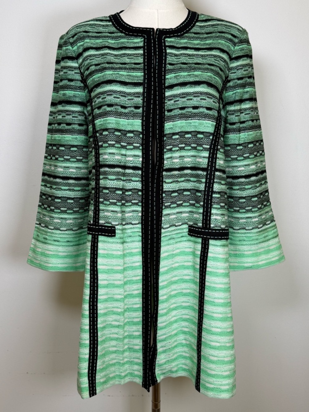 New! Ming Wang Textured Knit Open Front Jacket 3/4 Sleeves Women’s Size Large